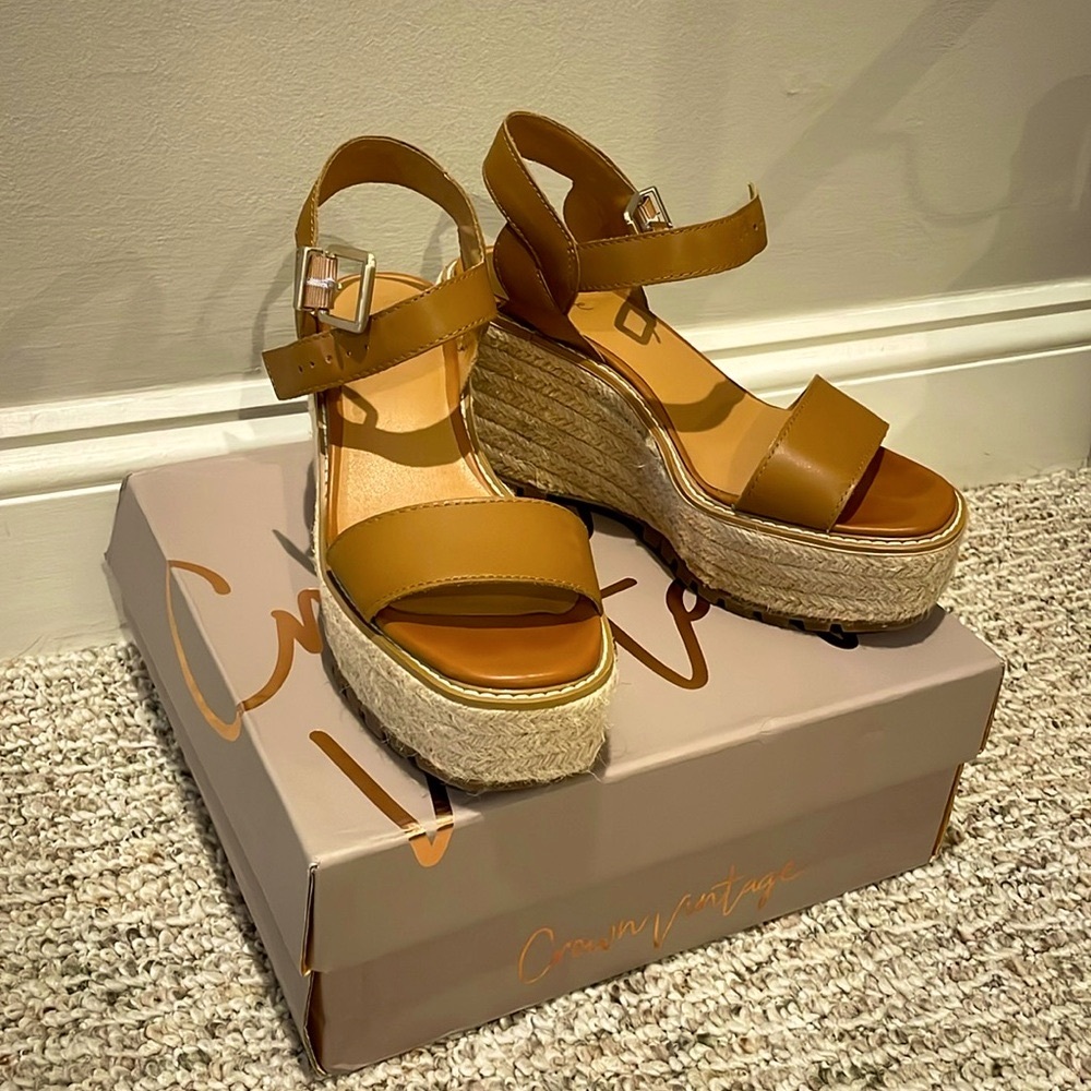 Cognac Leather Wedge Sandal